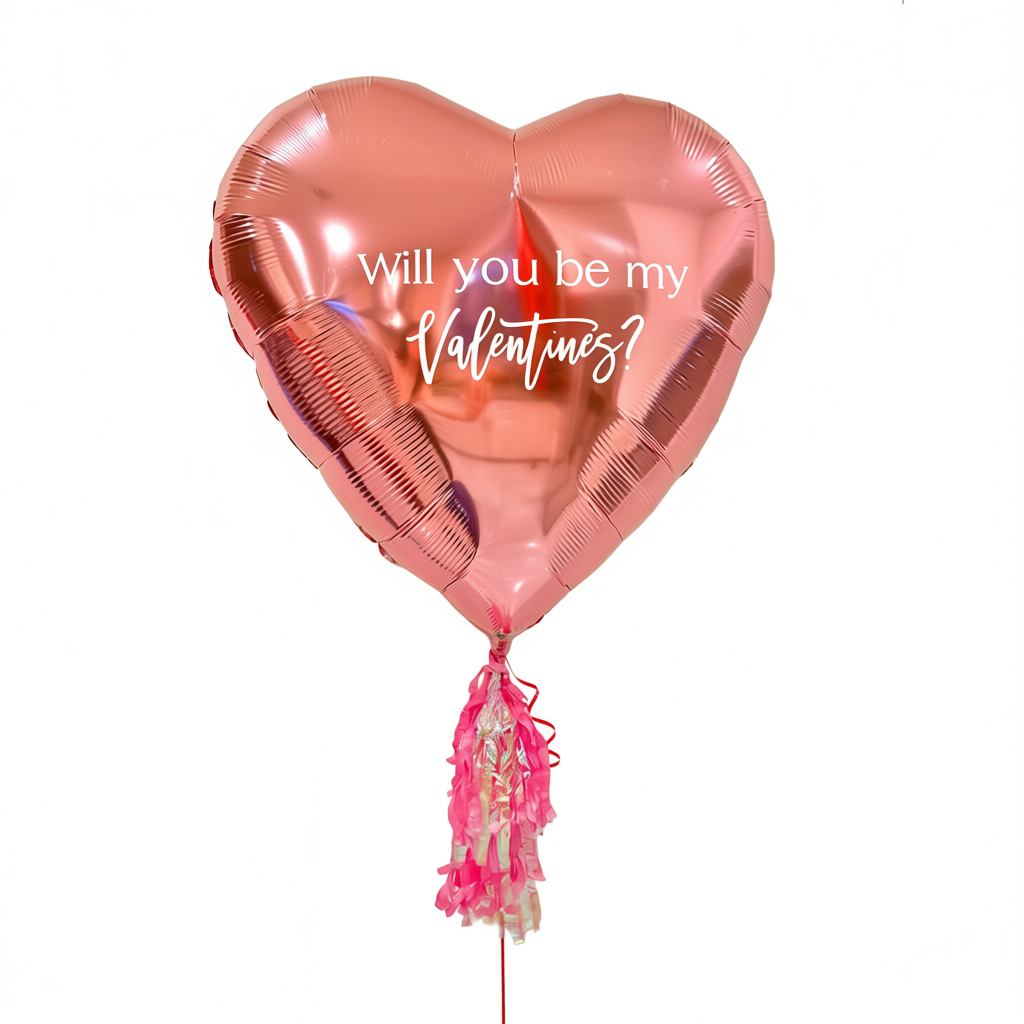 Pink 3ft personalized heart balloon with custom text for Valentine’s Day delivery in Toronto