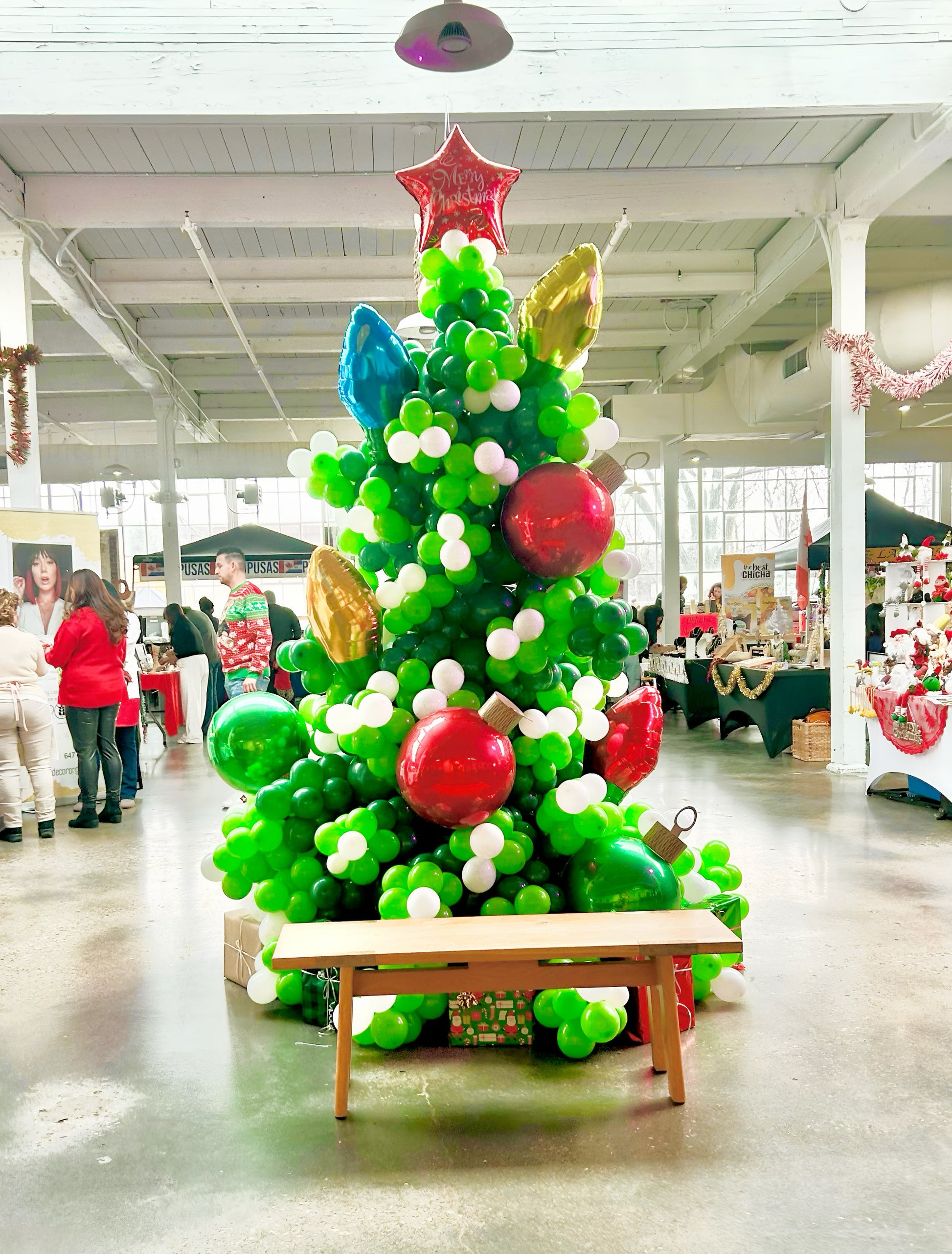 10 ft Big Christmas Balloon Tree with festive foil decorations