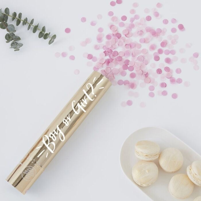 Gender Reveal Confetti Cannon in Baby Girl Pink