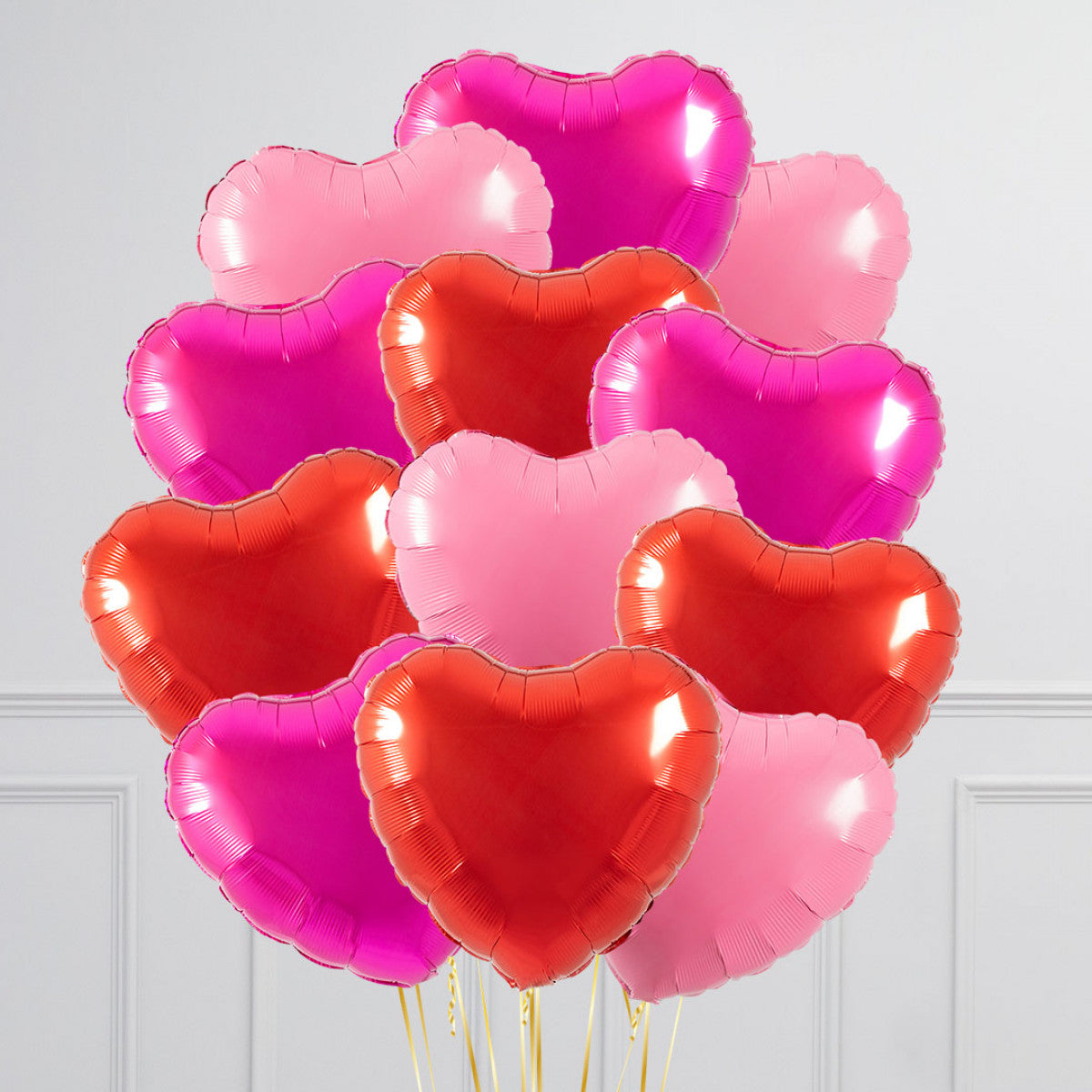 A bouquet of colorful 17-inch helium-filled heart balloons in various colors in Toronto.
