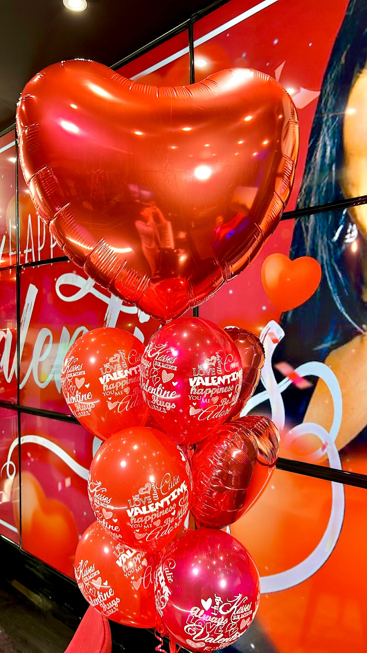 Jumbo Heart Bouquet with 35" jumbo heart balloon, latex, and heart-shaped helium balloons