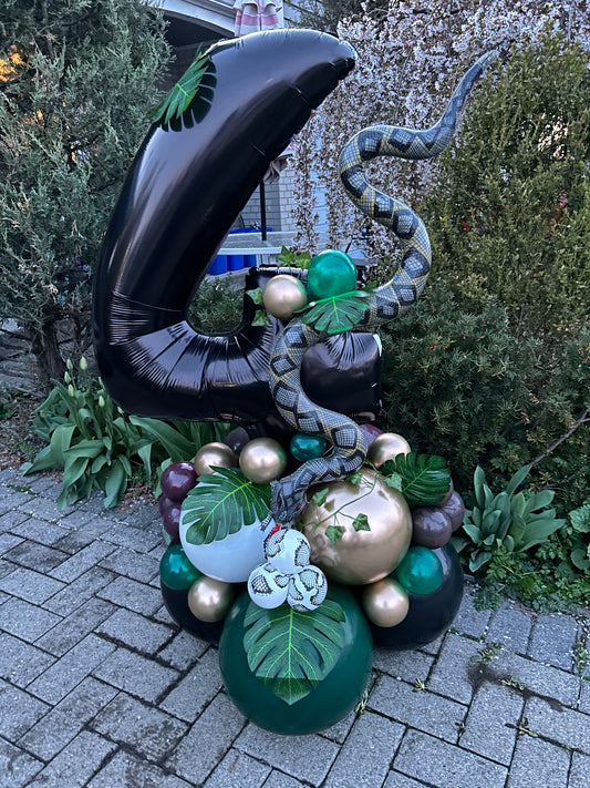 Jungle Snake Balloon Number with realistic snake foil balloon and jungle-themed decor in Toronto