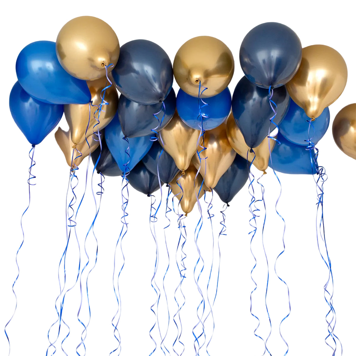 Blue, gold, and silver balloons with ribbons for New Year in Toronto