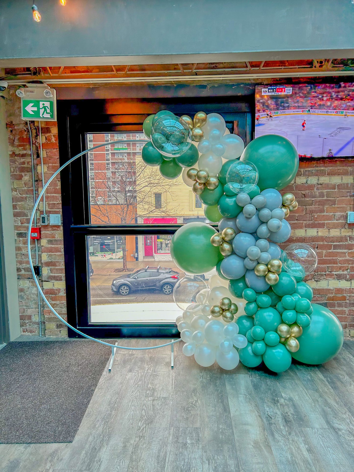 Olive Green Balloon Arch with 8ft Garland and Round Arch Frame Rental in Toronto