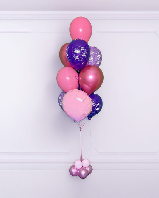 Single Jumbo Birthday Bouquet Toronto – pink and purple balloon bouquet with heart balloon and metallic finish by Wooow Balloons
