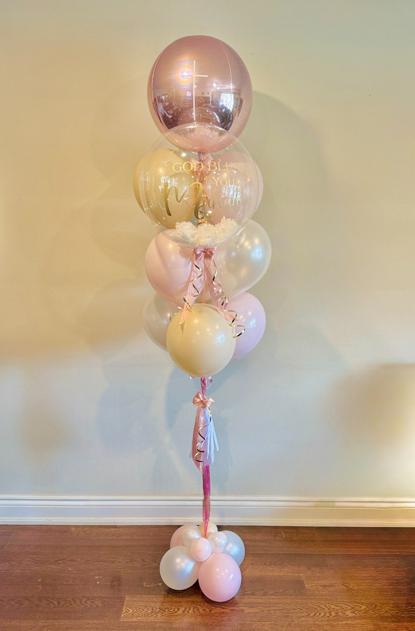 Religious balloon decor for baptism or communion Toronto