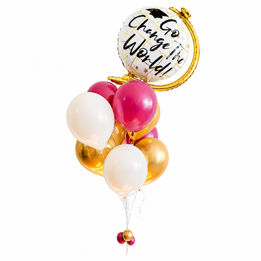 Graduation balloon bouquet delivery featuring inspirational graduation balloon and premium helium balloons