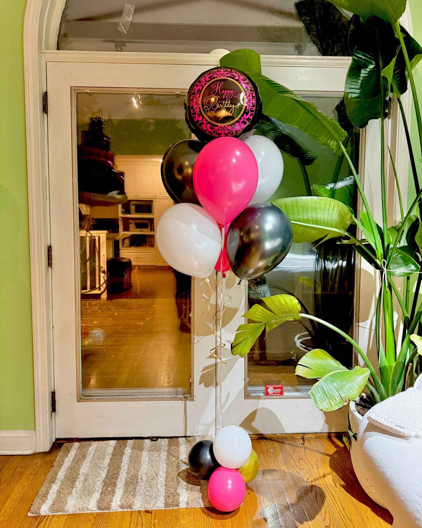 Happy Birthday Balloon Bouquet Toronto β elegant pink, black, white, and gold helium balloons by Wooow Balloons