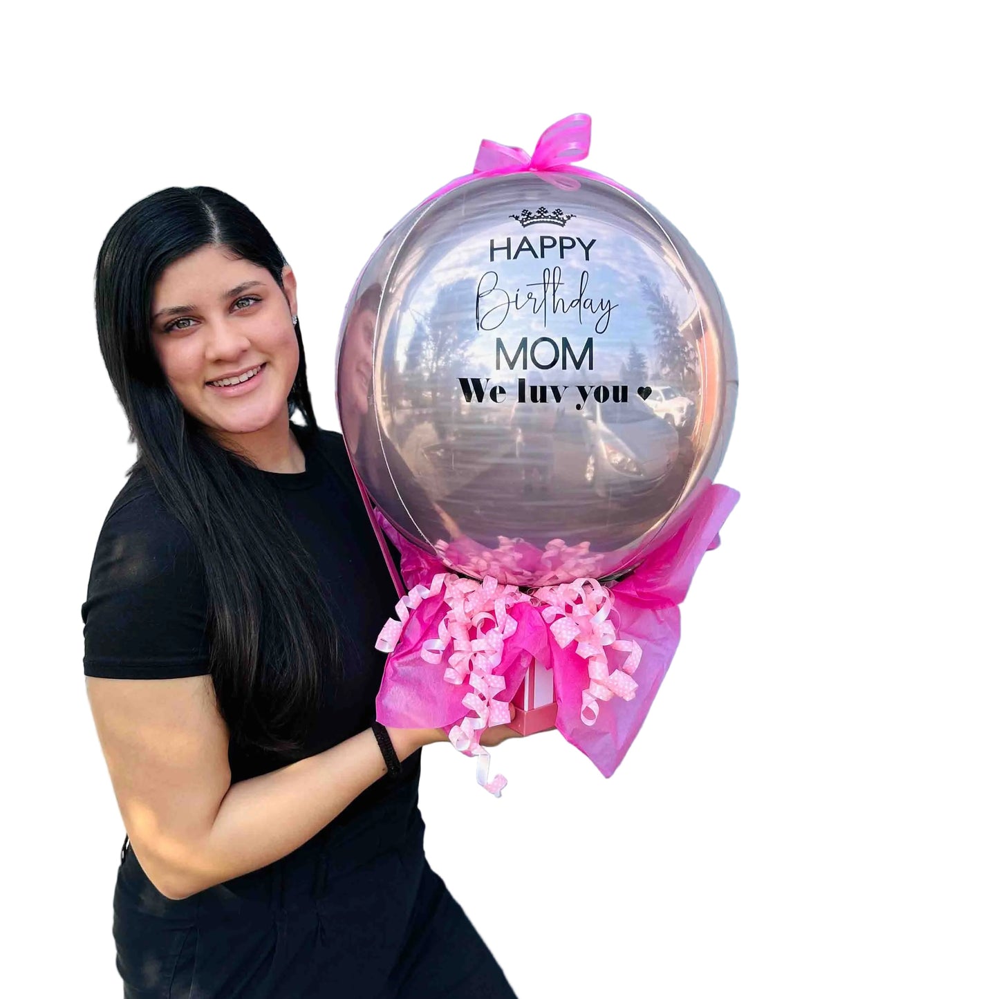 Luxury Money Balloon Toronto – rose gold birthday balloon with personalized message and surprise cash gift by Wooow Balloons