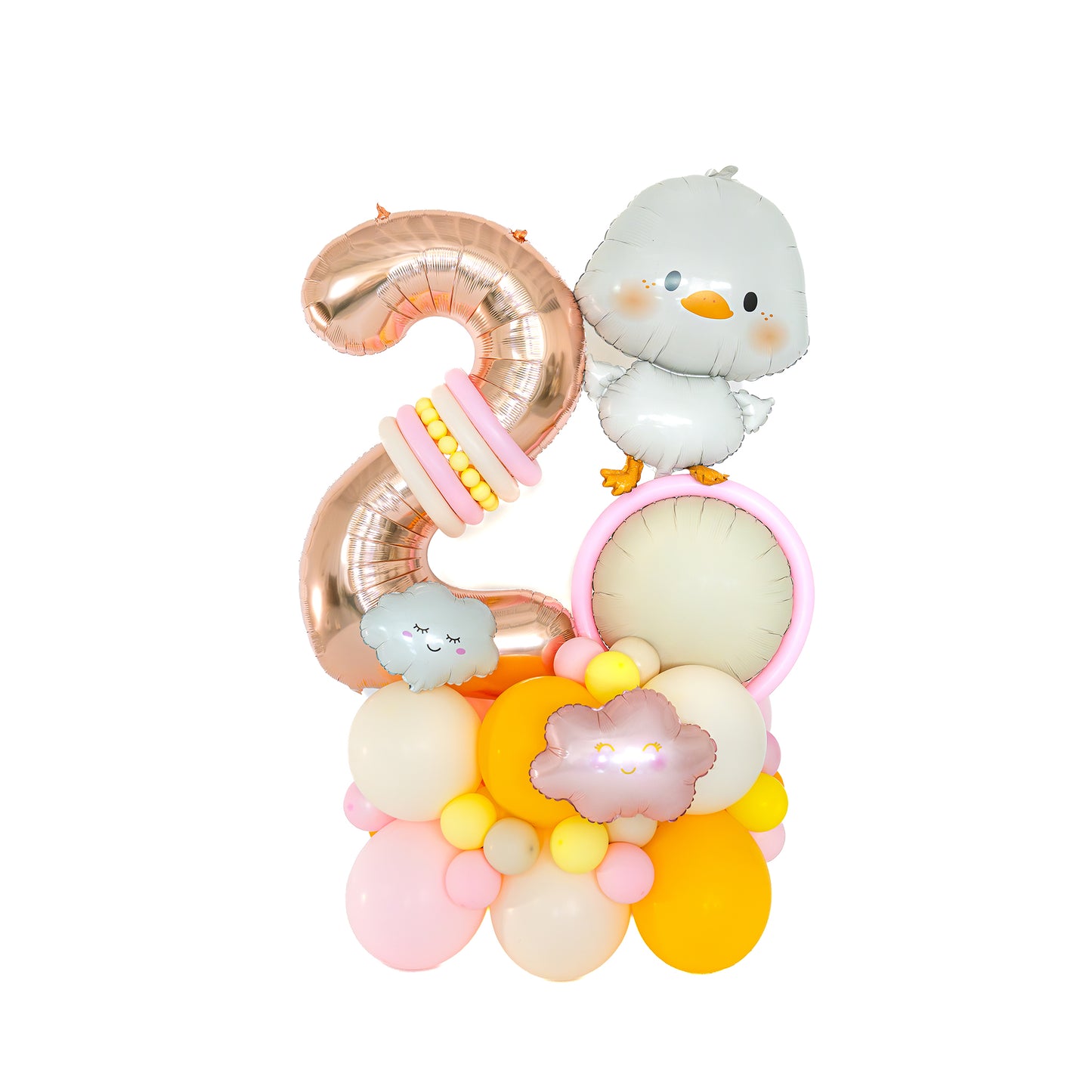 Second Birthday Balloons Toronto with number two, little chick and smiling cloud arrangement by Wooow Balloons