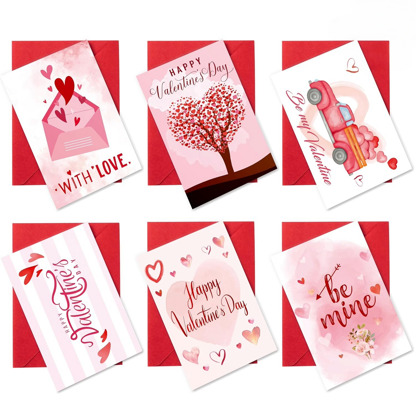 Valentine’s Day handwritten card set in Toronto with red envelopes, featuring multiple greeting card designs.