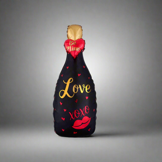 Bubbly Love Wine Balloon for Valentine’s Day or anniversary, filled with pure helium and includes a weight and transportation bag.