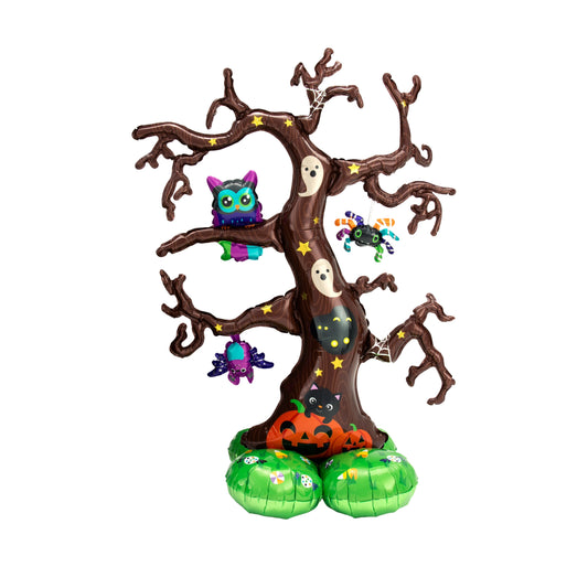 Creepy Balloon Tree with Air Walker centerpiece, perfect for Halloween decorations.