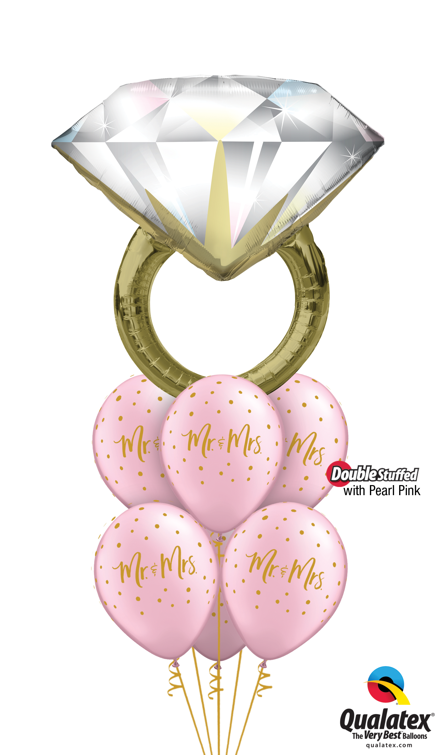 Engagement Balloon Bouquet with a 34-inch ring balloon and six helium balloons.