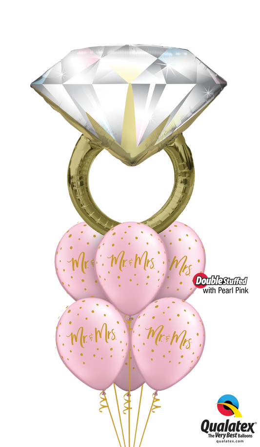 Engagement Balloon Bouquet with a 34-inch ring balloon and six helium balloons.