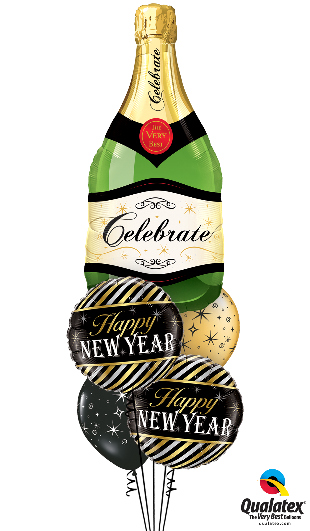 Happy New Year Balloon Bouquet with Supershape, Foil, and Latex Balloons for Celebrations in Toronto.