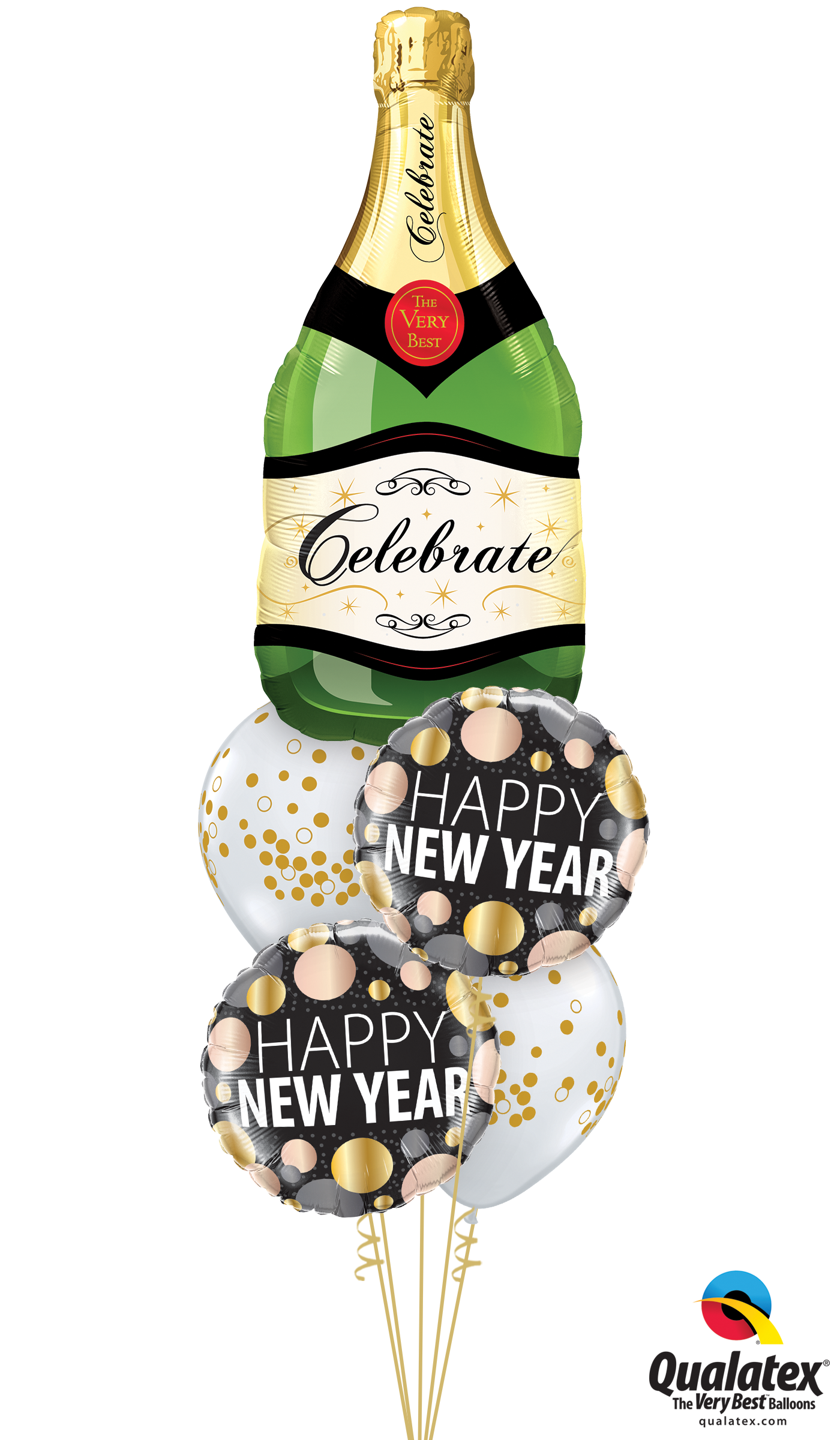 Happy New Year Balloon Bouquet with Supershape, Foil, and Latex Balloons for Celebrations in Toronto.