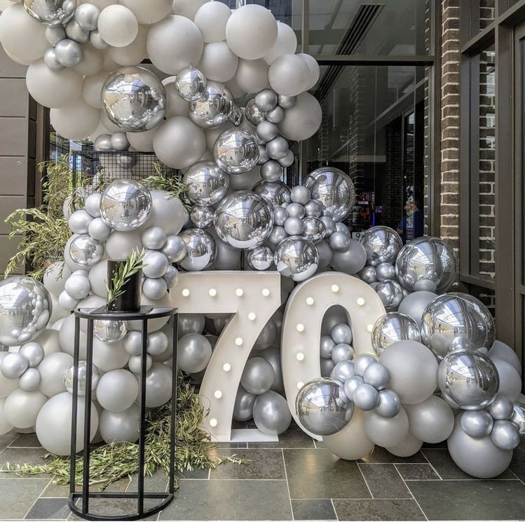 Milestone balloon decor with garlands, arches, and helium balloons in Toronto.