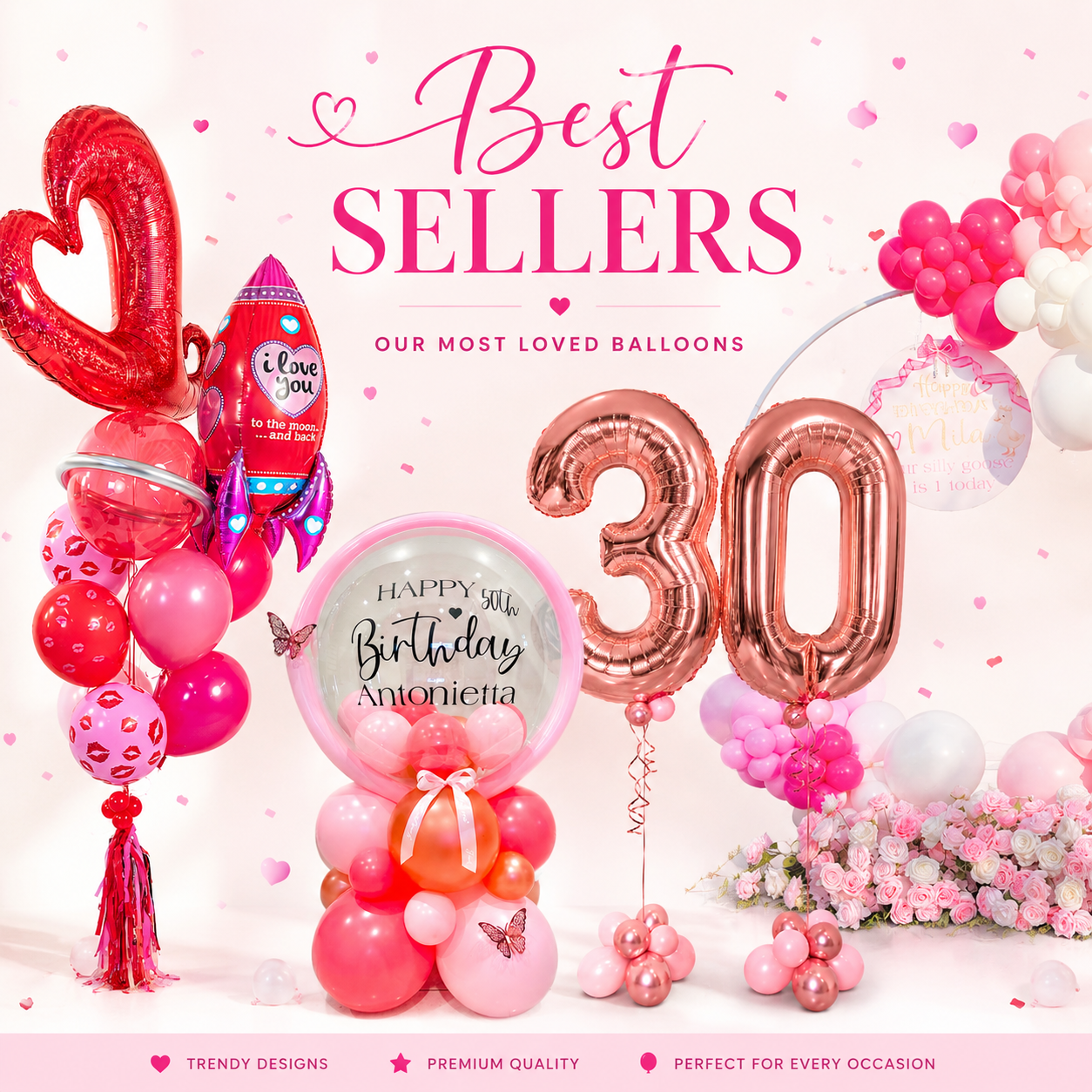 Best Sellers Balloon Collection Toronto by Wooow Balloons featuring custom birthday balloons, number balloons, bubble balloons, balloon bouquets, and premium balloon decor for celebrations across Toronto & GTA.