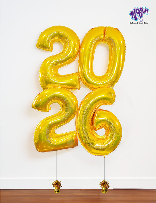 New Year 2026 Number Balloons Toronto gold foil helium Wooow Balloons