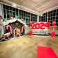 Christmas Balloon Numbers and Light Stands Decor with festive candy cane accents and gingerbread house backdrop.