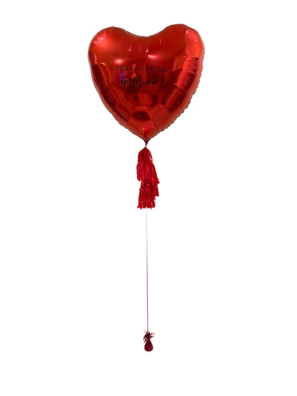 Large 3FT heart-shaped balloon with custom text and tassel for elegant event decor.