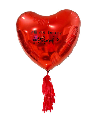 Large 3FT heart-shaped balloon with custom text and tassel for elegant event decor.