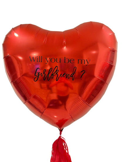 Large 3FT heart-shaped balloon with custom text and tassel for elegant event decor.