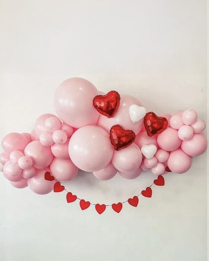 3ft Balloon Garland Toronto – romantic pink balloon garland with red and white heart balloons, perfect for Valentine's Day or romantic decor by Wooow Balloons