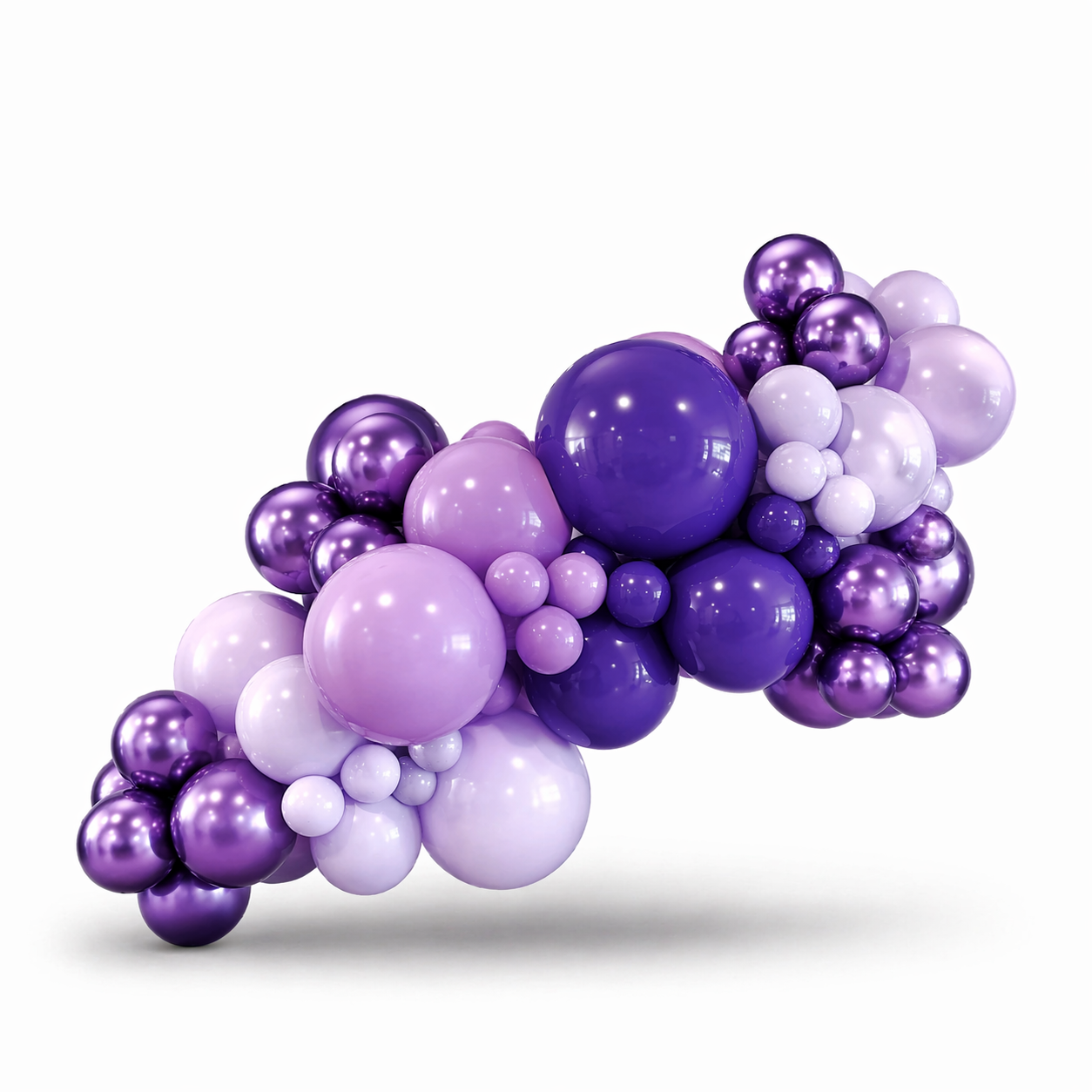 Small 4ft purple balloon garland with metallic and pastel balloons, elegant compact event decor in Toronto