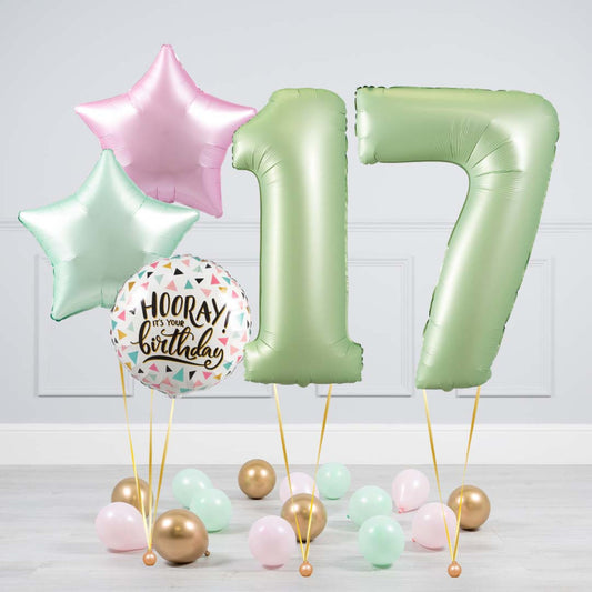 Inflated Pastel Olive Green Birthday Balloon Numbers