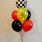 Racing Balloon Set with stoplight column and helium bouquets