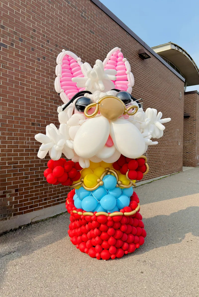 Life-size Alice in Wonderland White Rabbit balloon sculpture for themed party decor in Toronto