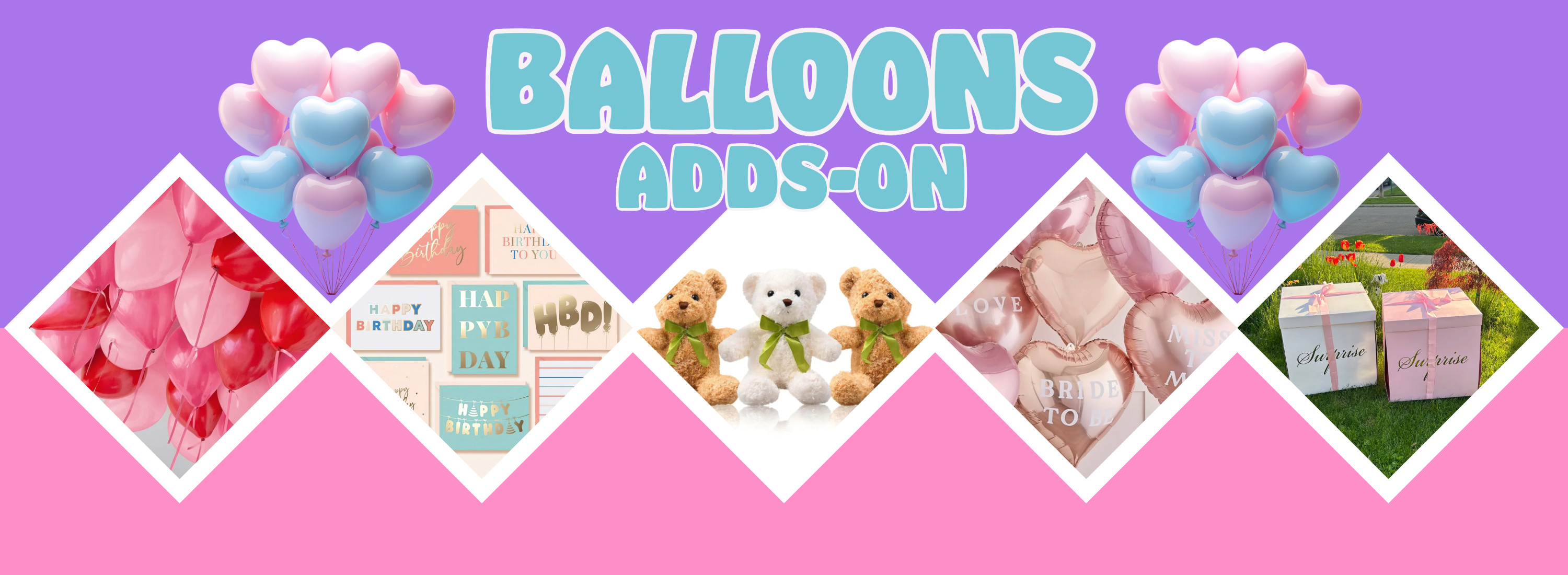 helium balloons, cards, teddy bears, heart balloons, surprise balloon giftbox and more for same-day balloon delivery in Toronto by Wooow Balloons.