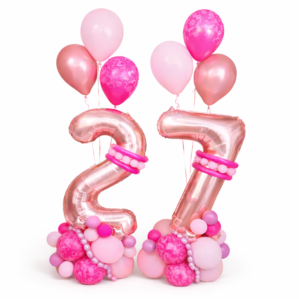 happy birthday balloons with pink base luxury number birthday balloons Toronto same day delivery