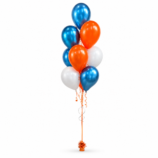 Bouquet of blue, orange, and white balloons for corporate events in toronto