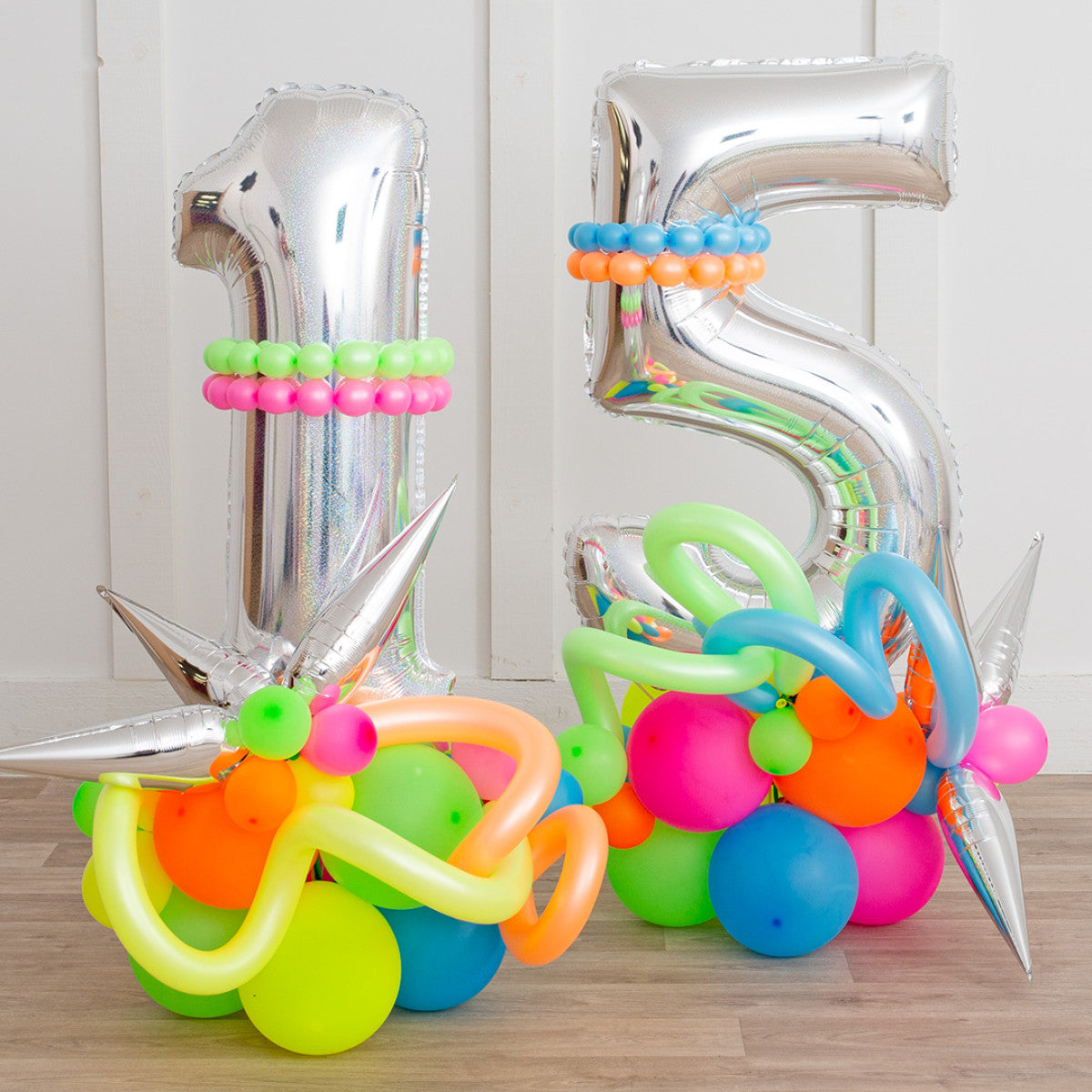 Neon Holographic Inflated Number Balloon Stand