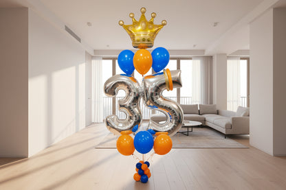 Balloon bunch with crown balloon and milestone numbers by Wooow Balloons Toronto