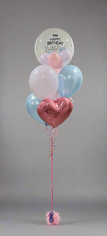 Cute Balloon Bouquet with custom message, heart balloon, and biodegradable latex balloons in Toronto.