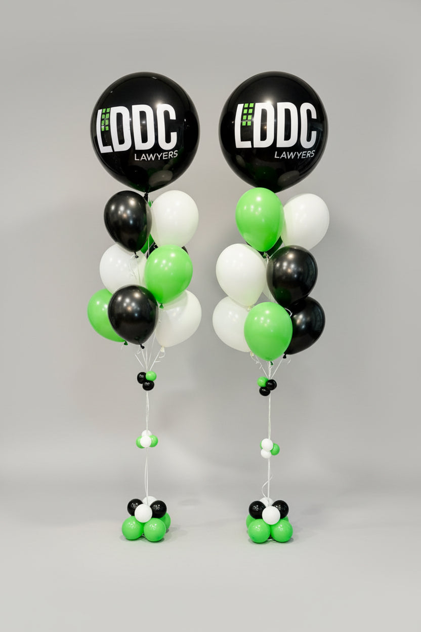 Executive branded balloon bouquets Toronto office lobby display