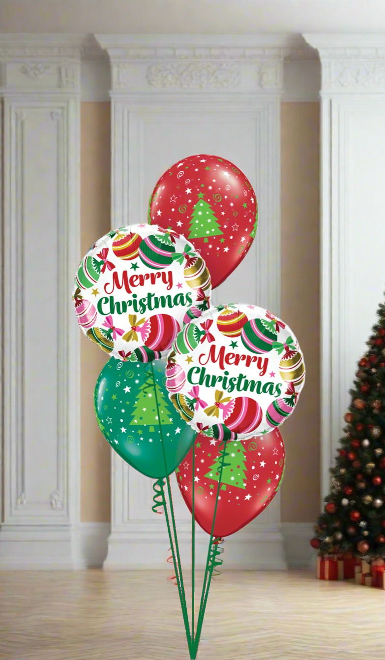 Christmas Balloons bouquet with foil and latex balloons featuring Christmas designs.