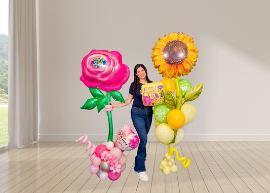 Mother’s Day balloon bundle with 5ft pink flower balloon and 5ft sunflower balloon on air-filled bases