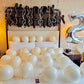 Creamy Blush Birthday Room Decor with helium balloons, banner, and number stands.
