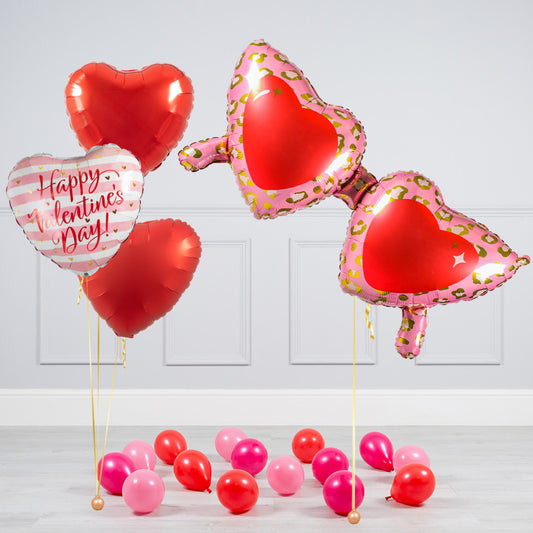 I Love You Glasses Balloons bouquet with helium-inflated heart and glasses balloons.