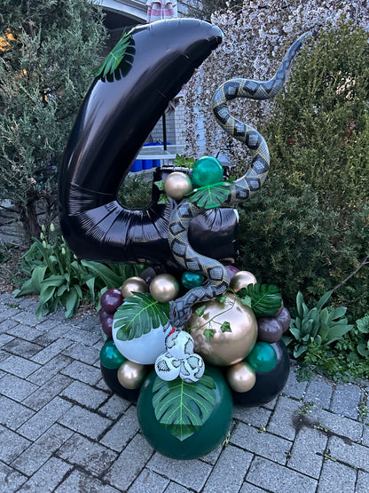 Jungle Snake Balloon Number with realistic snake foil balloon and jungle-themed decor in Toronto
