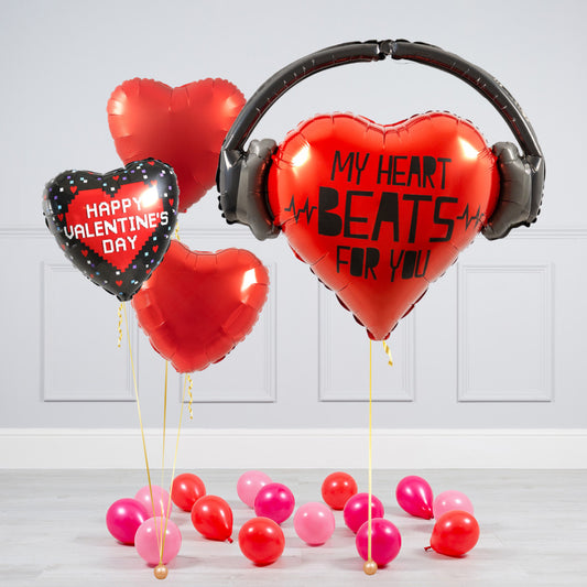 A romantic My Heart Beats for You Balloon Package featuring heart-shaped balloons for Valentine’s Day.