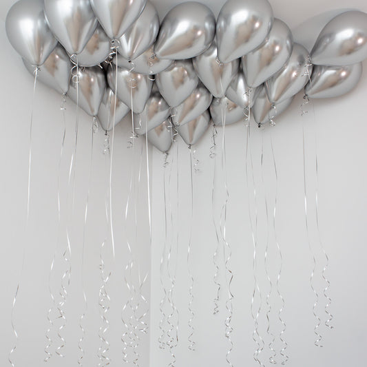 Silver helium ceiling balloons for New Year party in Toronto