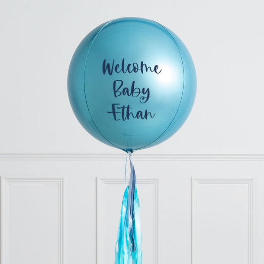 Personalised Baby Blue Inflated Orb Balloon