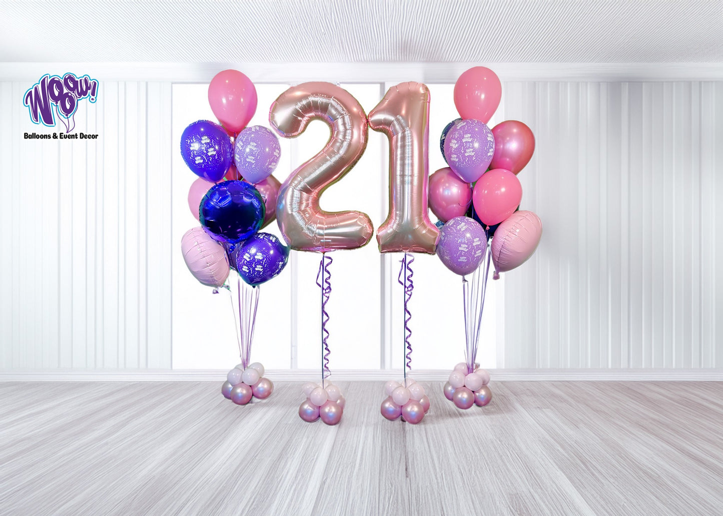VIP Wooow Birthday Package with helium balloon numbers and jumbo bouquets.