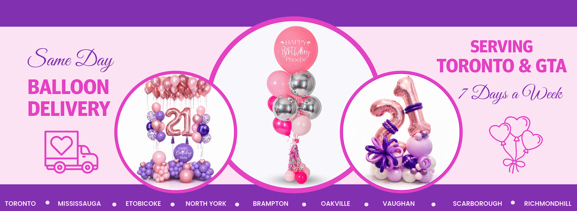 Same-day balloon delivery in Toronto and the GTA featuring custom birthday balloon arrangements